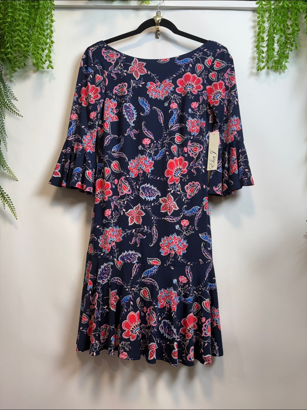 Eliza J Navy and Red Floral Midi Dress